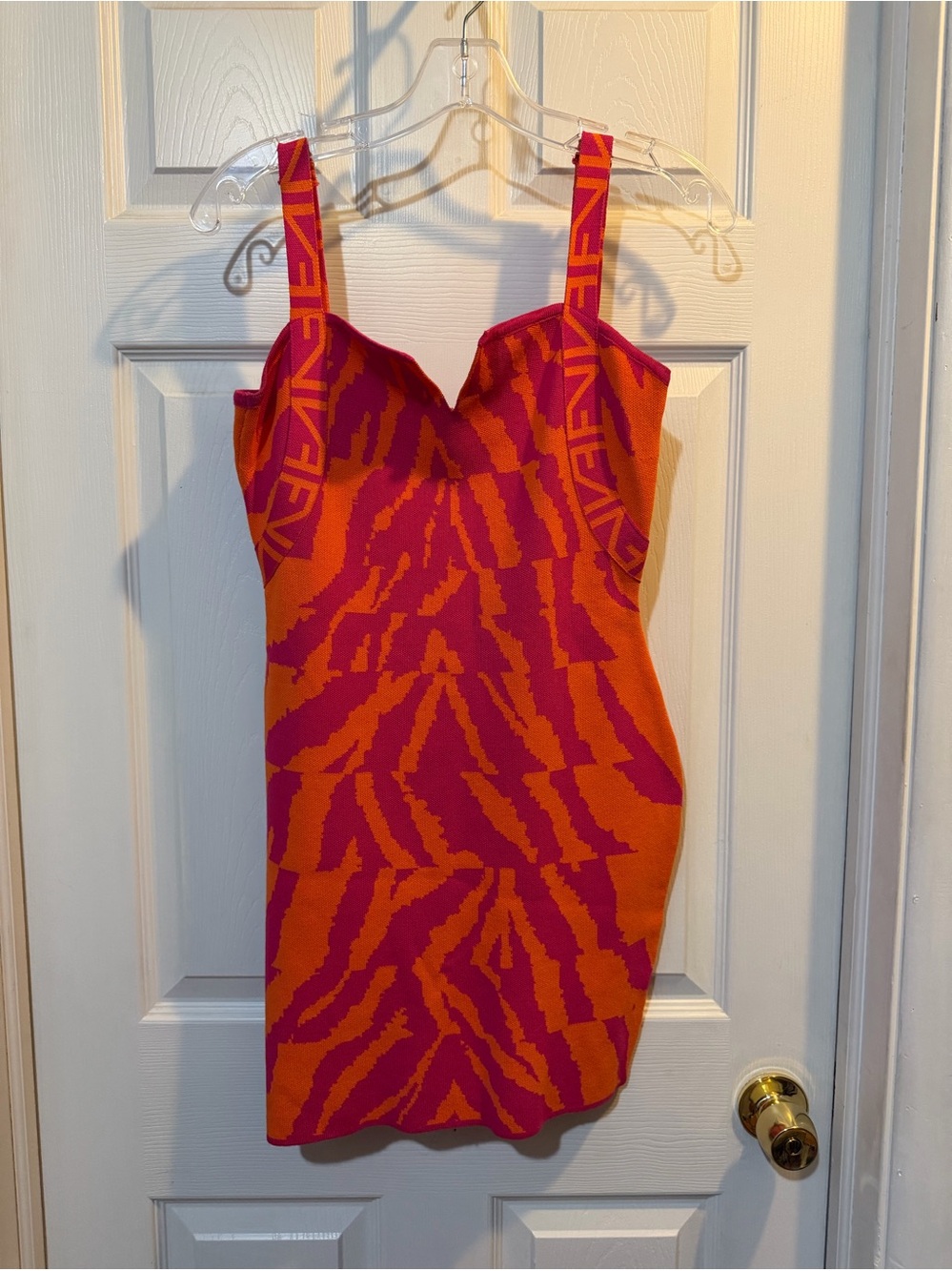 Fashion Nova Laney Mini Dress Bright Orange , Purple Tiger Stripe Design